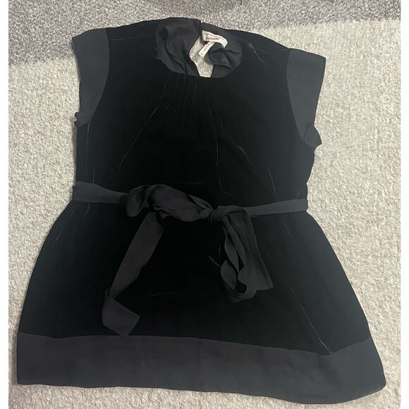 BCBG MaxAzria Runway Womens XS Velvet Tie Waist Blouse Black Sleeveless - Picture 1 of 10